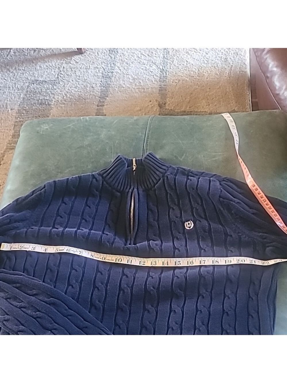 Chaps Cable Knit Sweater.sz.L.dark Blue/white Chaps Emblem. Unisex. (#1573) - Picture 13 of 15